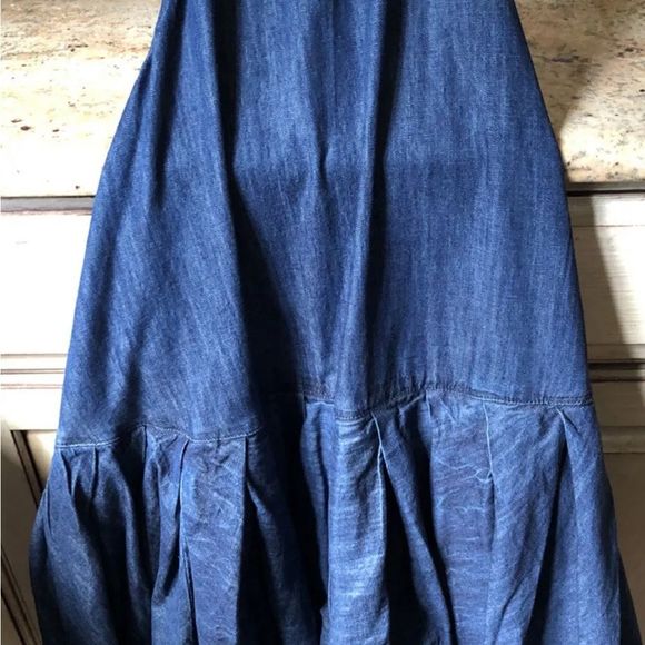 Free People Denim Backless Bubble Mini Dress Halter Pleated Ruffle Hem - Picture 6 of 6